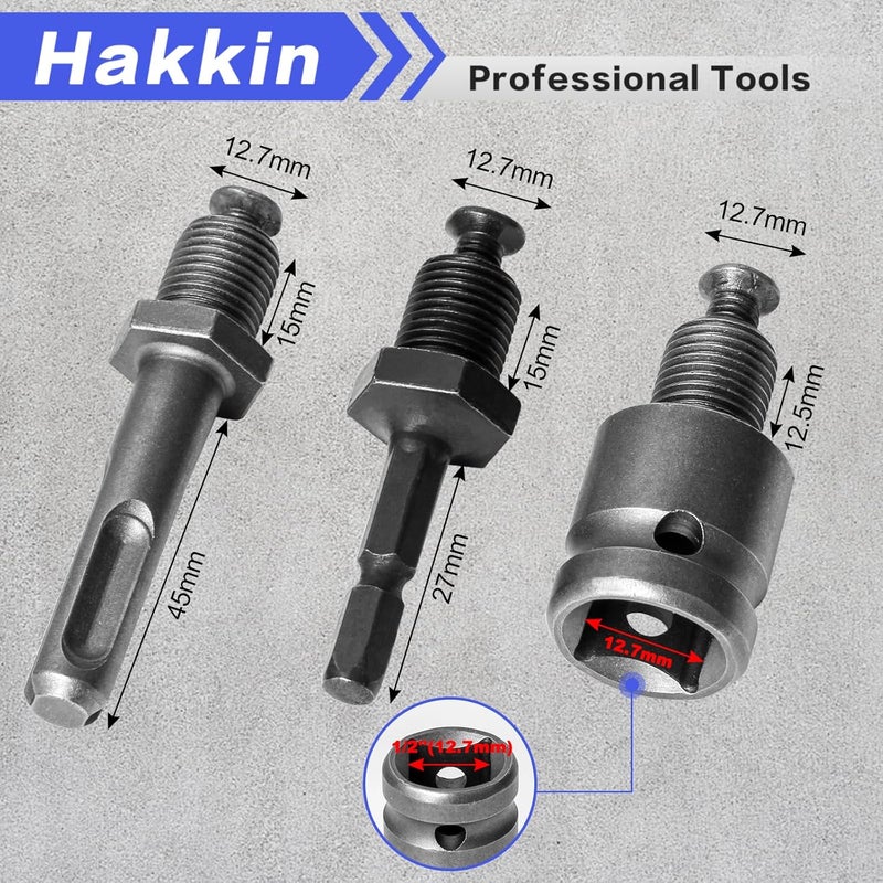 Hakkin 2-13mm Keyless Drill Chuck Adapter, 1/2-20Unf Drill Chuck with SDS-PLUS Shank Bit, 1/4" Hex Shank Lock Key, 1/2” Socket Square Female Adapter for Impact Driver, Electric Drill, Hammer Drill - Image 3